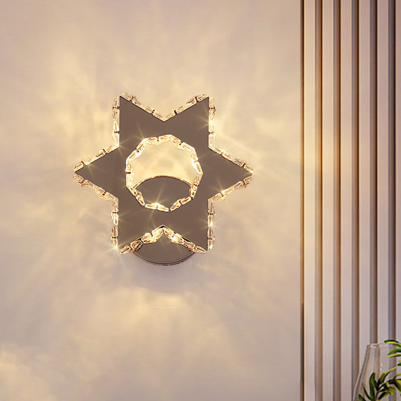 Lisslune | Hand-cut Crystal Flower/Star Wall Light Modernism LED Wall-mounted Lighting in Chrome, Warm/White Light