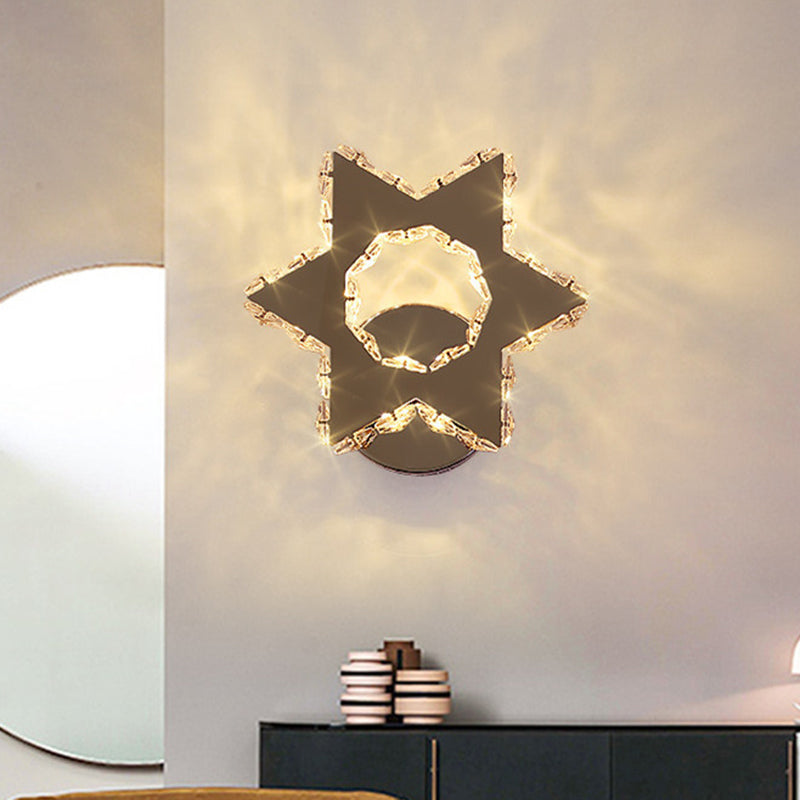 Lisslune | Hand-cut Crystal Flower/Star Wall Light Modernism LED Wall-mounted Lighting in Chrome, Warm/White Light