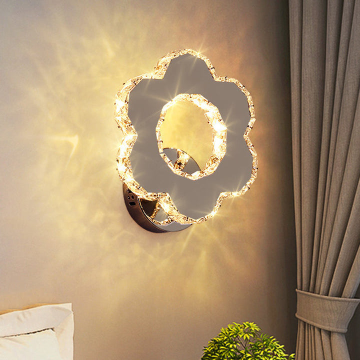Lisslune | Hand-cut Crystal Flower/Star Wall Light Modernism LED Wall-mounted Lighting in Chrome, Warm/White Light
