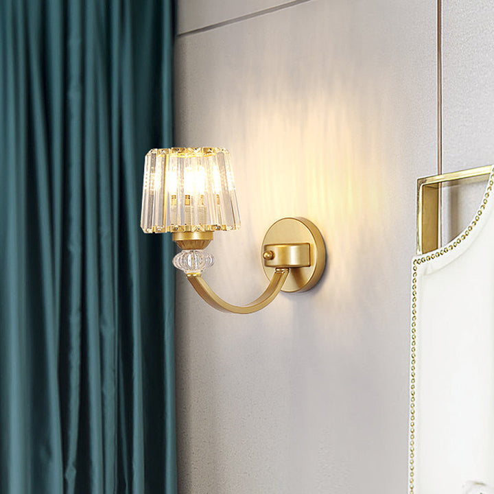 Lisslune | Clear Crystal Frame Wall Light Modernist 1/2-Light Wall Mounted Lighting with Curved Arm in Black/Gold