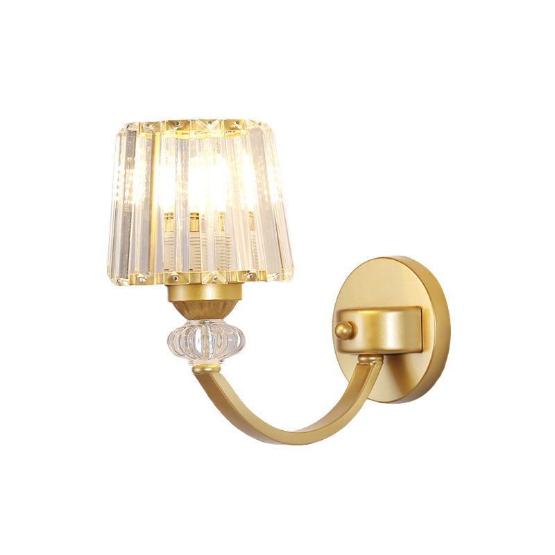 Lisslune | Clear Crystal Frame Wall Light Modernist 1/2-Light Wall Mounted Lighting with Curved Arm in Black/Gold