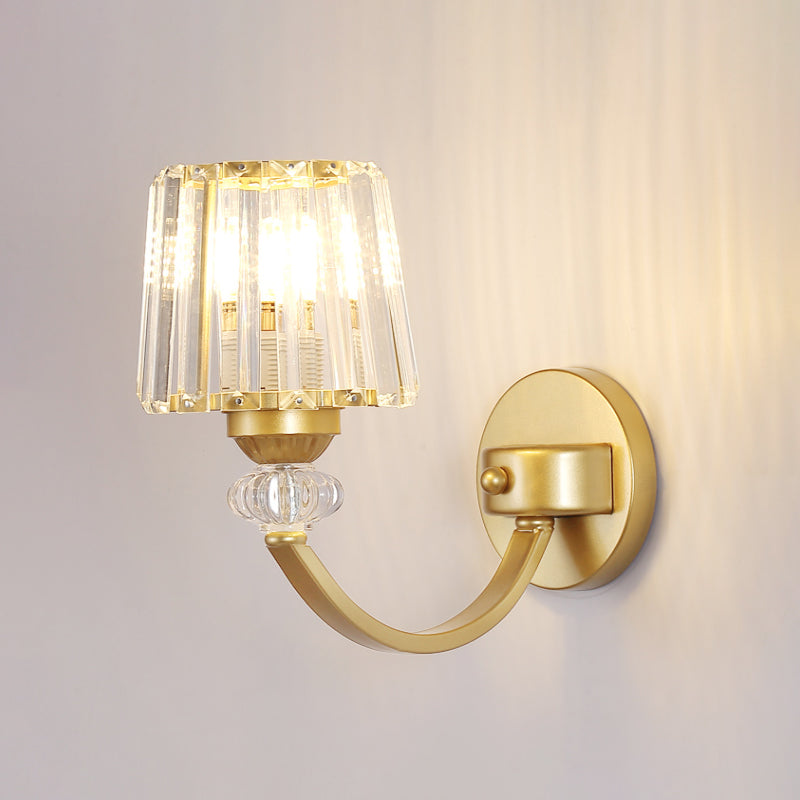 Lisslune | Clear Crystal Frame Wall Light Modernist 1/2-Light Wall Mounted Lighting with Curved Arm in Black/Gold