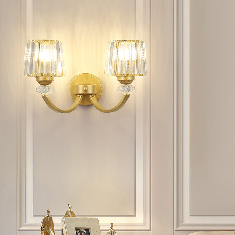 Lisslune | Clear Crystal Frame Wall Light Modernist 1/2-Light Wall Mounted Lighting with Curved Arm in Black/Gold