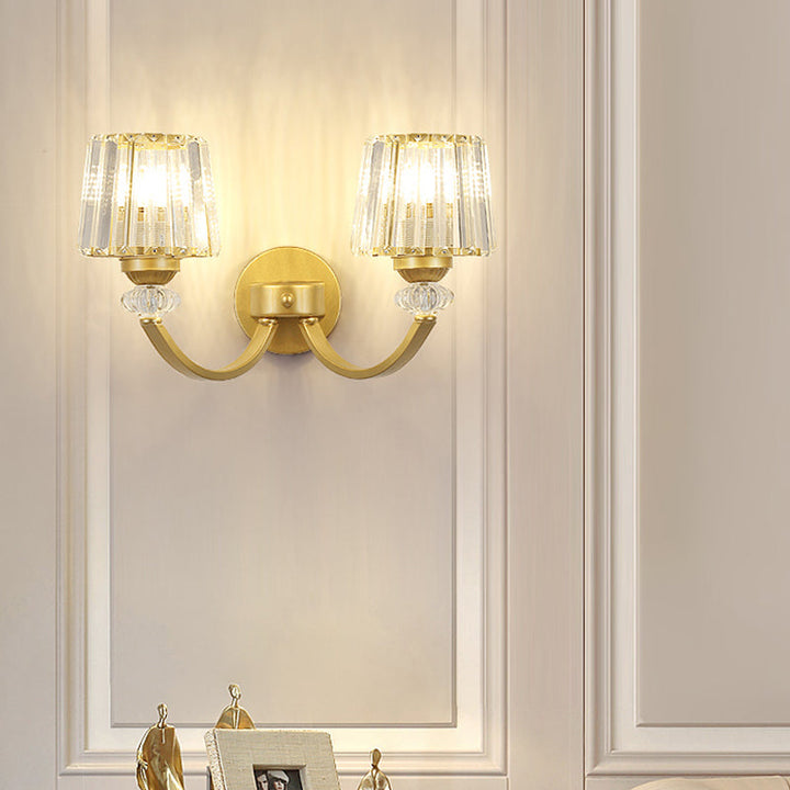 Lisslune | Clear Crystal Frame Wall Light Modernist 1/2-Light Wall Mounted Lighting with Curved Arm in Black/Gold