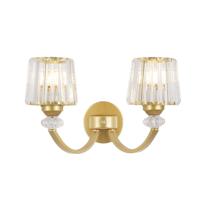 Lisslune | Clear Crystal Frame Wall Light Modernist 1/2-Light Wall Mounted Lighting with Curved Arm in Black/Gold