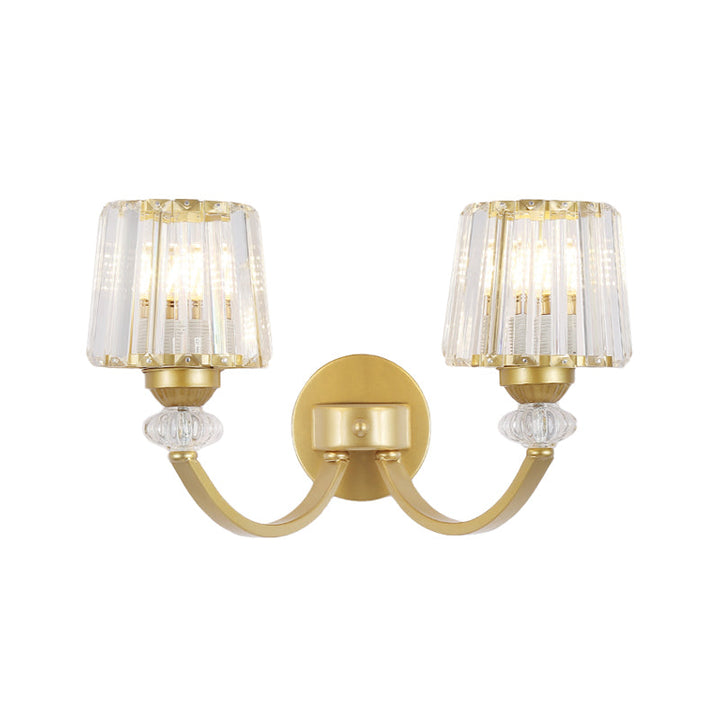 Lisslune | Clear Crystal Frame Wall Light Modernist 1/2-Light Wall Mounted Lighting with Curved Arm in Black/Gold