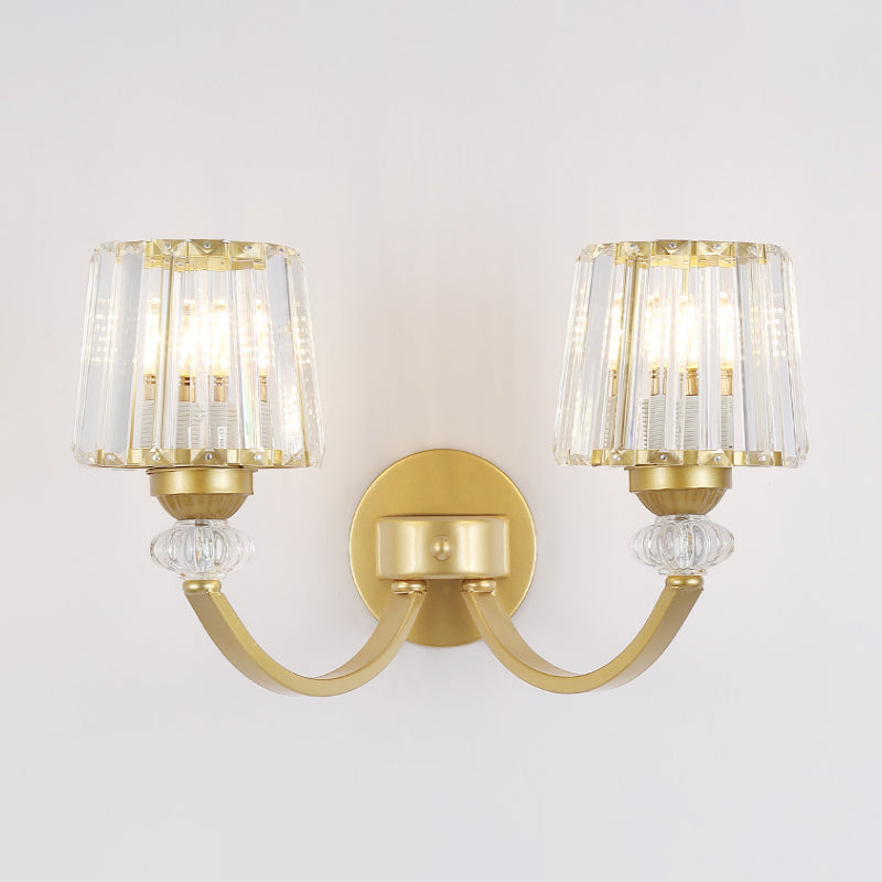 Lisslune | Clear Crystal Frame Wall Light Modernist 1/2-Light Wall Mounted Lighting with Curved Arm in Black/Gold