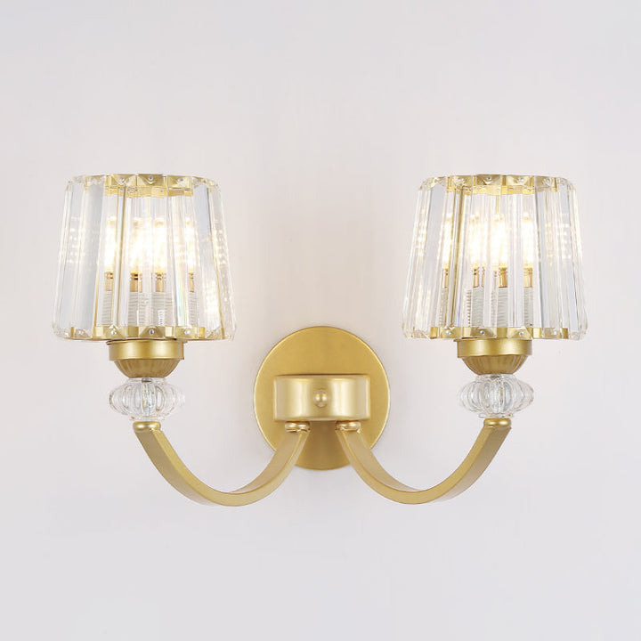 Lisslune | Clear Crystal Frame Wall Light Modernist 1/2-Light Wall Mounted Lighting with Curved Arm in Black/Gold