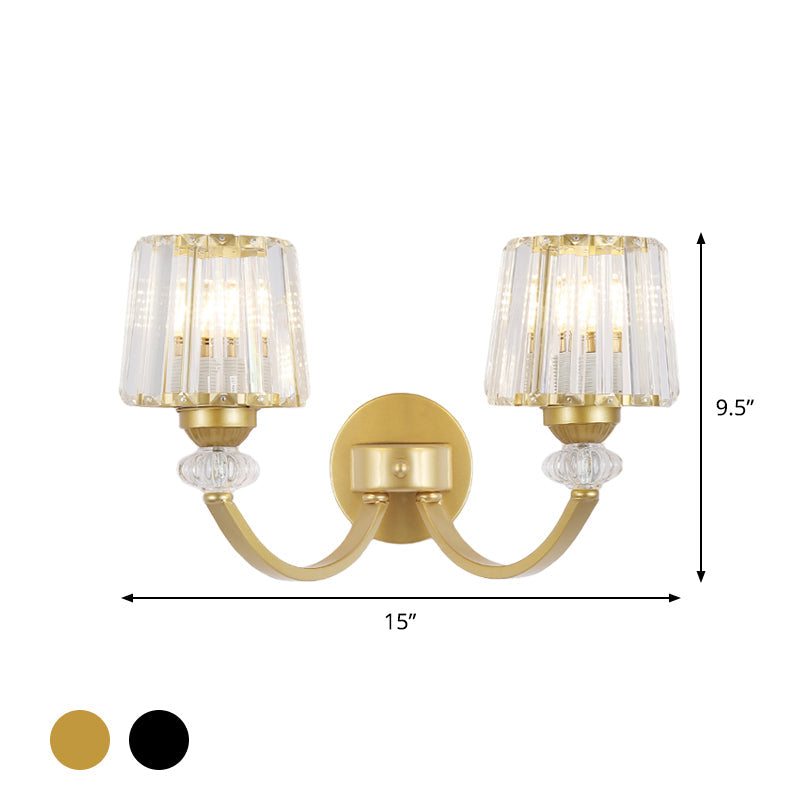 Lisslune | Clear Crystal Frame Wall Light Modernist 1/2-Light Wall Mounted Lighting with Curved Arm in Black/Gold