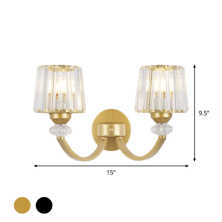 Lisslune | Clear Crystal Frame Wall Light Modernist 1/2-Light Wall Mounted Lighting with Curved Arm in Black/Gold