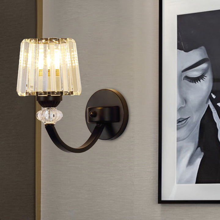 Lisslune | Clear Crystal Frame Wall Light Modernist 1/2-Light Wall Mounted Lighting with Curved Arm in Black/Gold