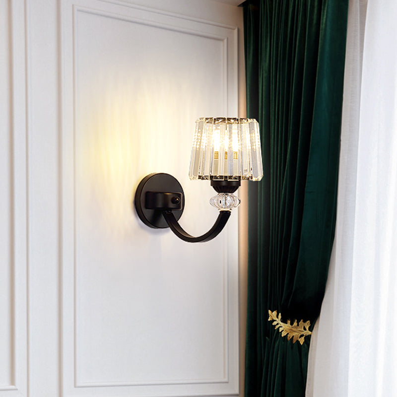 Lisslune | Clear Crystal Frame Wall Light Modernist 1/2-Light Wall Mounted Lighting with Curved Arm in Black/Gold