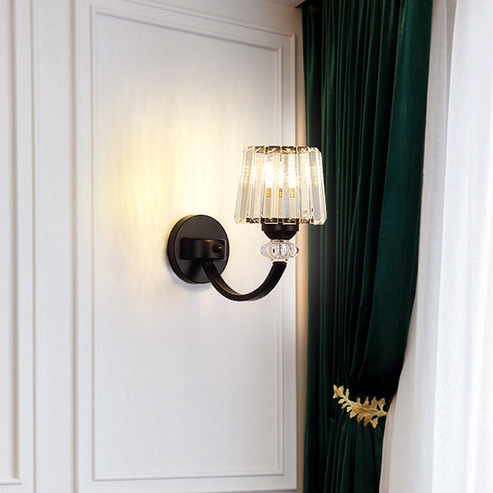 Lisslune | Clear Crystal Frame Wall Light Modernist 1/2-Light Wall Mounted Lighting with Curved Arm in Black/Gold