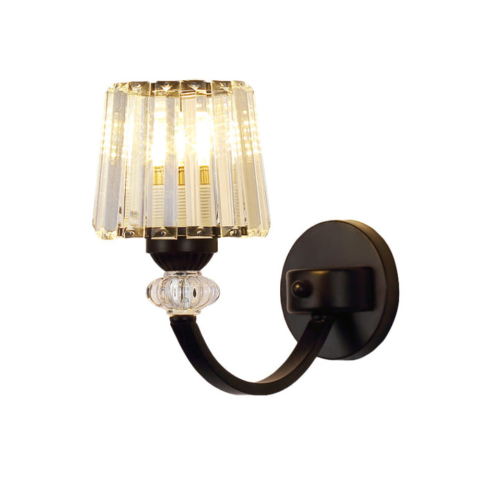 Lisslune | Clear Crystal Frame Wall Light Modernist 1/2-Light Wall Mounted Lighting with Curved Arm in Black/Gold
