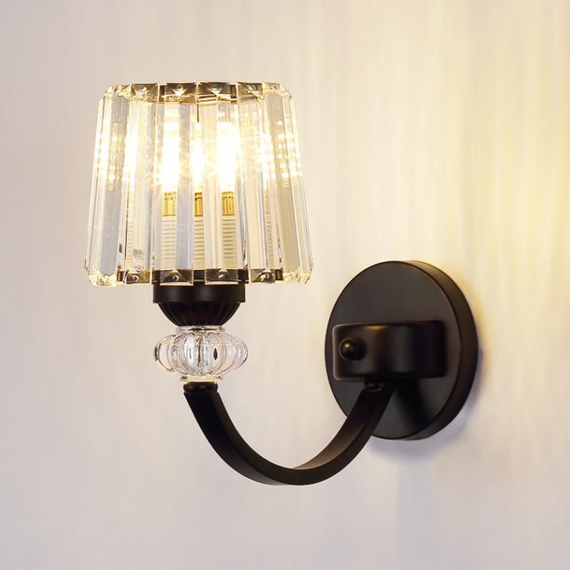 Lisslune | Clear Crystal Frame Wall Light Modernist 1/2-Light Wall Mounted Lighting with Curved Arm in Black/Gold