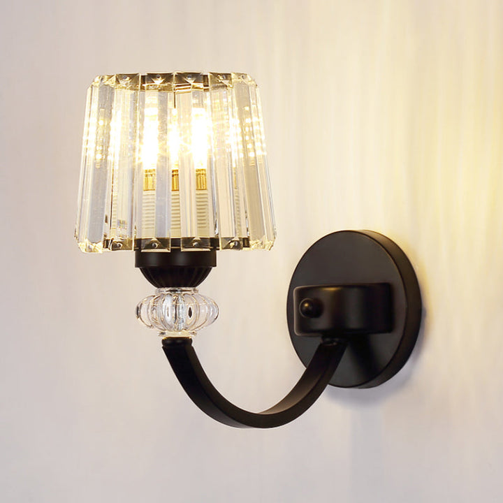 Lisslune | Clear Crystal Frame Wall Light Modernist 1/2-Light Wall Mounted Lighting with Curved Arm in Black/Gold