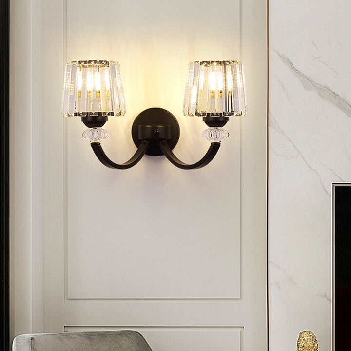 Lisslune | Clear Crystal Frame Wall Light Modernist 1/2-Light Wall Mounted Lighting with Curved Arm in Black/Gold