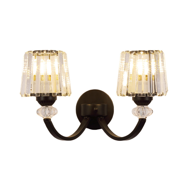 Lisslune | Clear Crystal Frame Wall Light Modernist 1/2-Light Wall Mounted Lighting with Curved Arm in Black/Gold