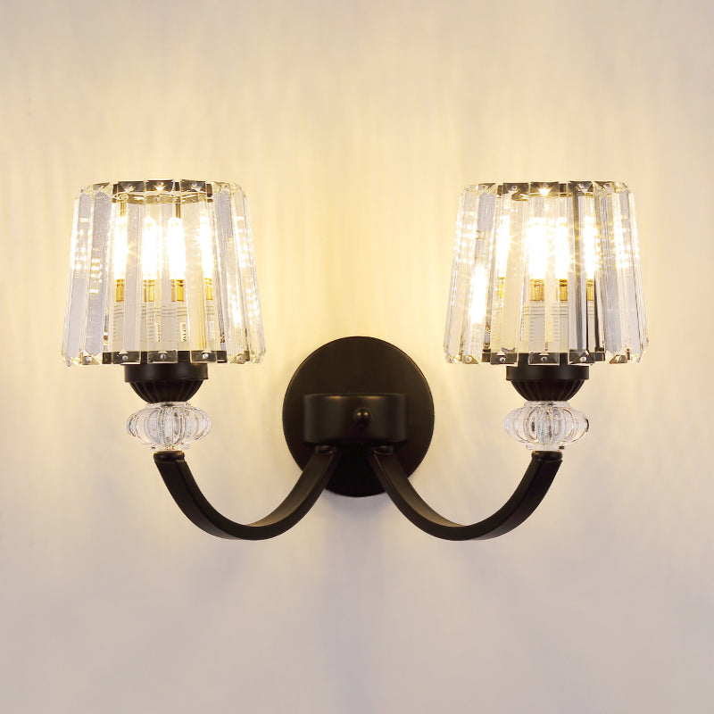 Lisslune | Clear Crystal Frame Wall Light Modernist 1/2-Light Wall Mounted Lighting with Curved Arm in Black/Gold