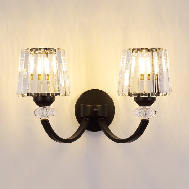 Lisslune | Clear Crystal Frame Wall Light Modernist 1/2-Light Wall Mounted Lighting with Curved Arm in Black/Gold