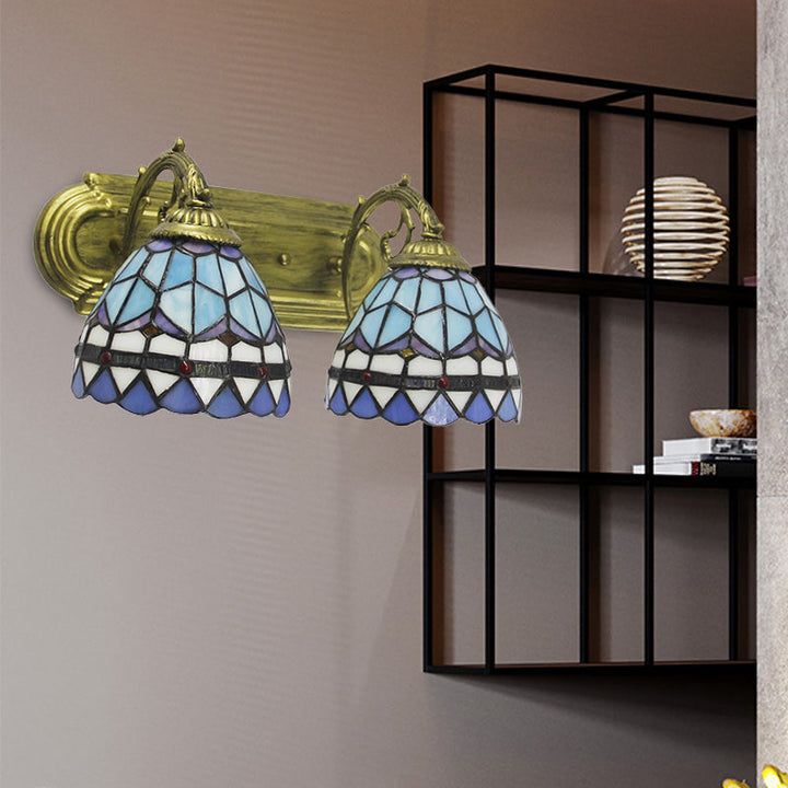 Lisslune | 2 Heads Dome Wall Lamp Baroque Style Blue Glass Wall Lighting for Bathroom