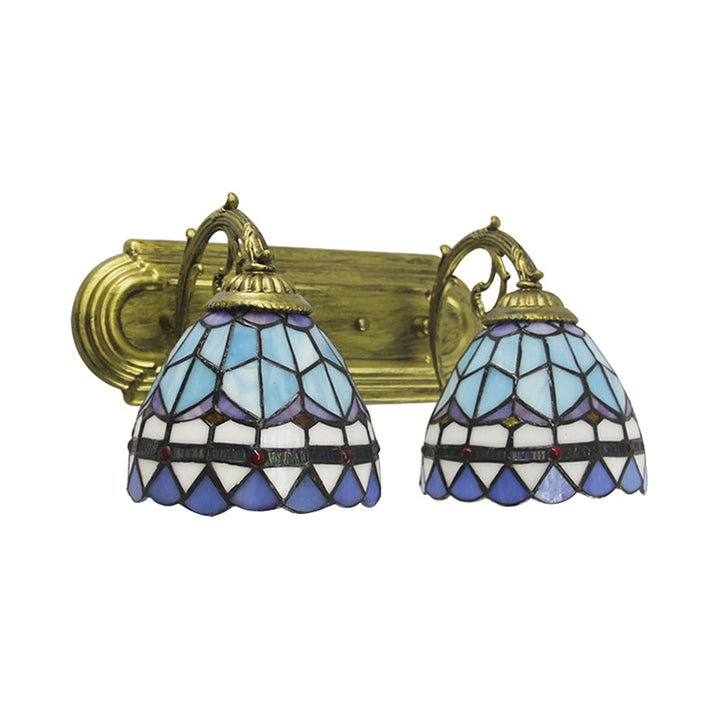 Lisslune | 2 Heads Dome Wall Lamp Baroque Style Blue Glass Wall Lighting for Bathroom