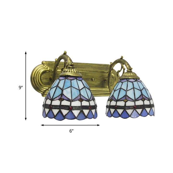 Lisslune | 2 Heads Dome Wall Lamp Baroque Style Blue Glass Wall Lighting for Bathroom