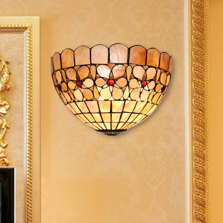Lisslune | 1 Light Floral Wall Lamp Tiffany Shell Wall Mount Light in Beige for Stairs