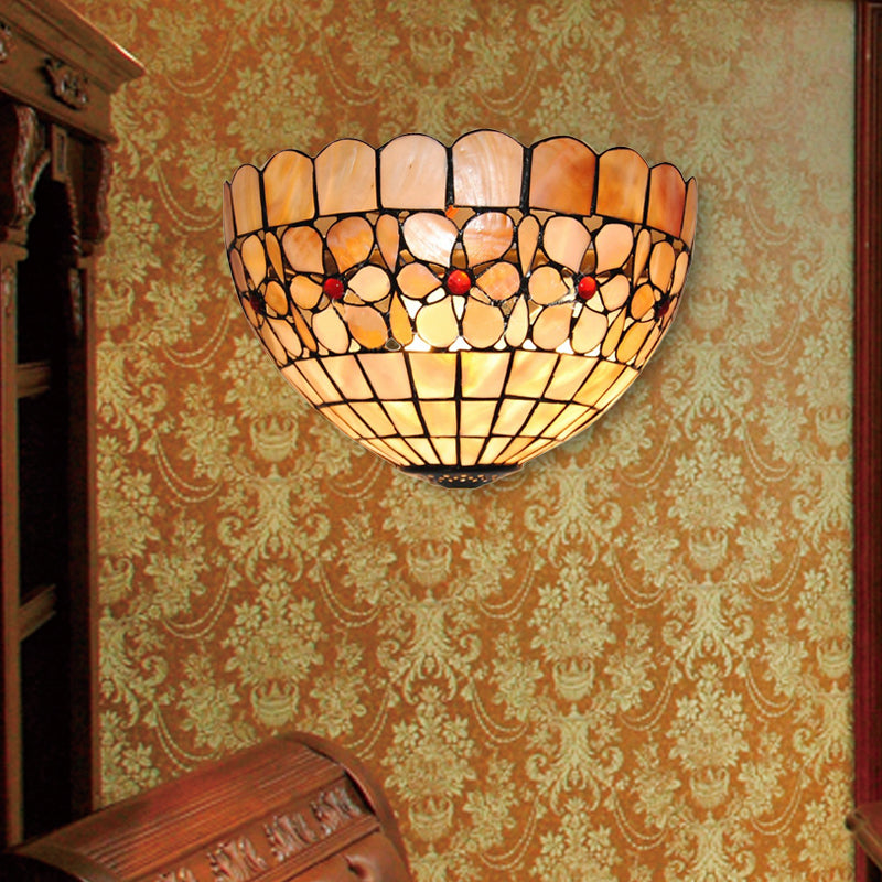 Lisslune | 1 Light Floral Wall Lamp Tiffany Shell Wall Mount Light in Beige for Stairs