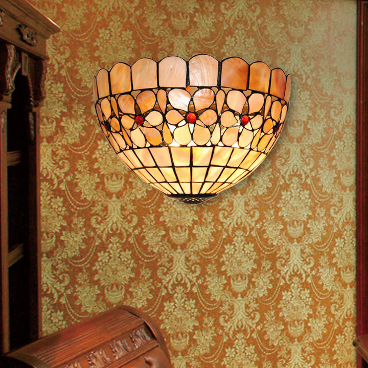 Lisslune | 1 Light Floral Wall Lamp Tiffany Shell Wall Mount Light in Beige for Stairs