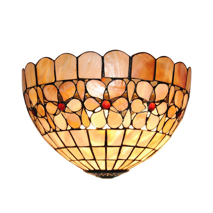 Lisslune | 1 Light Floral Wall Lamp Tiffany Shell Wall Mount Light in Beige for Stairs