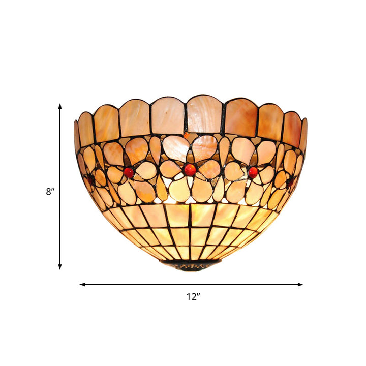 Lisslune | 1 Light Floral Wall Lamp Tiffany Shell Wall Mount Light in Beige for Stairs