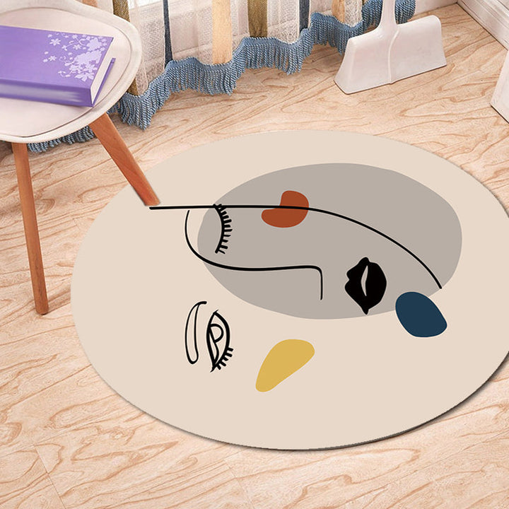 Lisslune | Ivory Irregular Bedroom Rug Novelty Abstract Face Pattern Area Rug Polyester Anti-Slip Back Rug