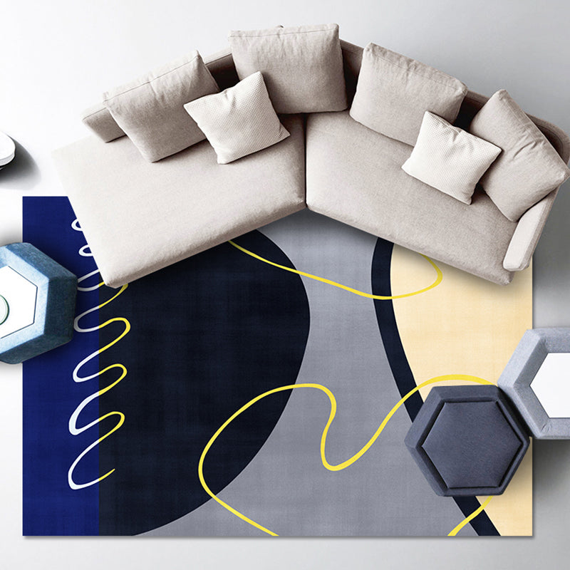 Lisslune | Blue and Green Abstract Carpet Polyester Modernist Carpet Washable Pet-Friendly Area Rug for the Living Room