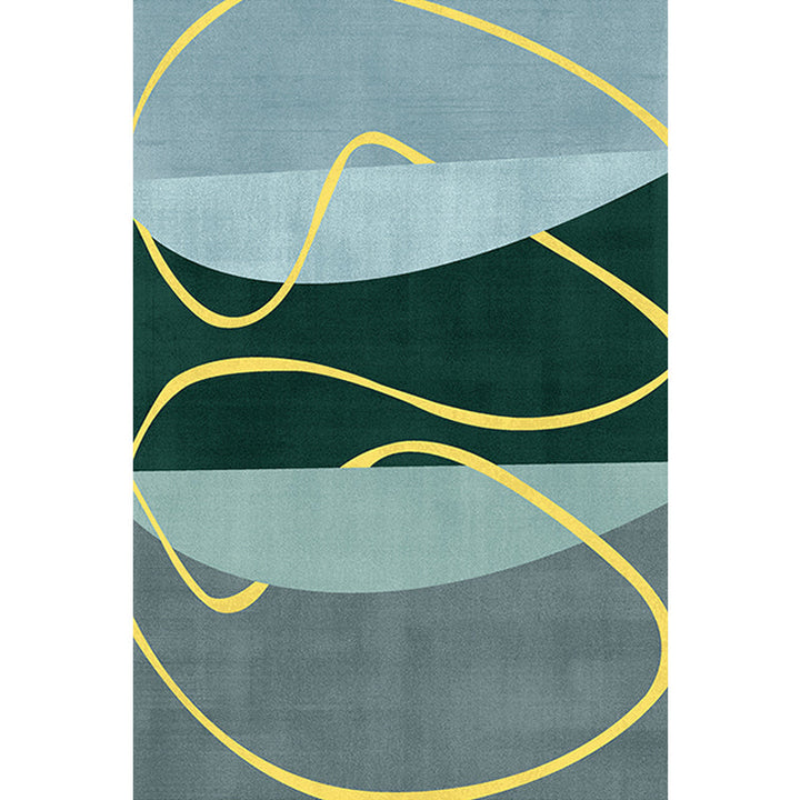 Lisslune | Blue and Green Abstract Carpet Polyester Modernist Carpet Washable Pet-Friendly Area Rug for the Living Room