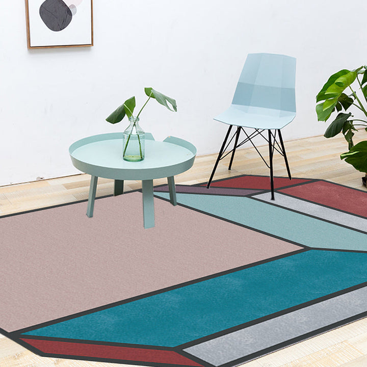 Lisslune | Novelty Living Room Irregular Rug Colorful Color Block Cube Print Rug Polyester Stain Resistant Rug