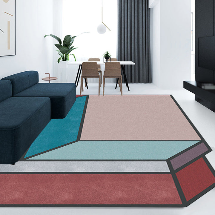 Lisslune | Novelty Living Room Irregular Rug Colorful Color Block Cube Print Rug Polyester Stain Resistant Rug