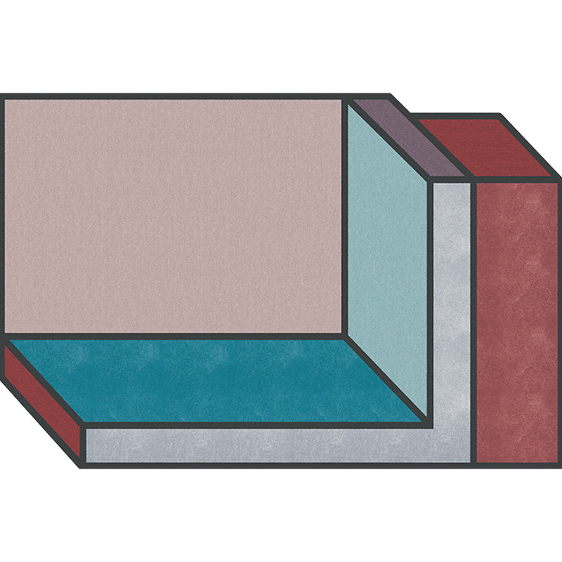 Lisslune | Novelty Living Room Irregular Rug Colorful Color Block Cube Print Rug Polyester Stain Resistant Rug