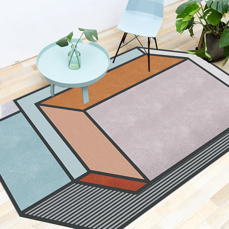 Lisslune | Novelty Living Room Irregular Rug Colorful Color Block Cube Print Rug Polyester Stain Resistant Rug