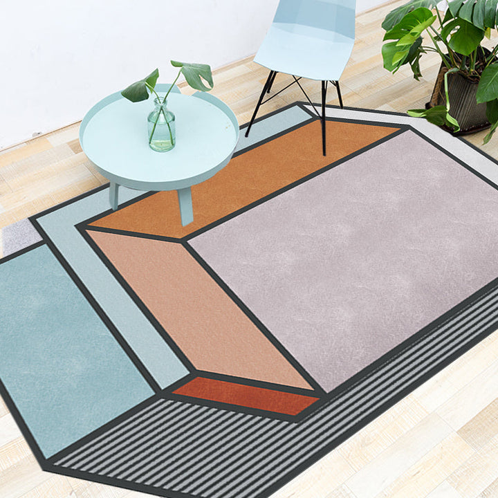 Lisslune | Novelty Living Room Irregular Rug Colorful Color Block Cube Print Rug Polyester Stain Resistant Rug
