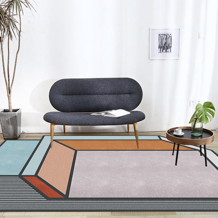 Lisslune | Novelty Living Room Irregular Rug Colorful Color Block Cube Print Rug Polyester Stain Resistant Rug