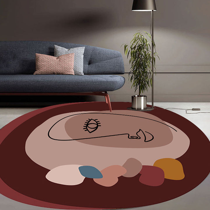 Lisslune | Simple Novelty Irregular Carpet in Brown Abstract Face Pattern Carpet Polyester Stain-Resistant Area Rug for Home Decoration