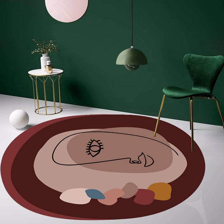 Lisslune | Simple Novelty Irregular Carpet in Brown Abstract Face Pattern Carpet Polyester Stain-Resistant Area Rug for Home Decoration