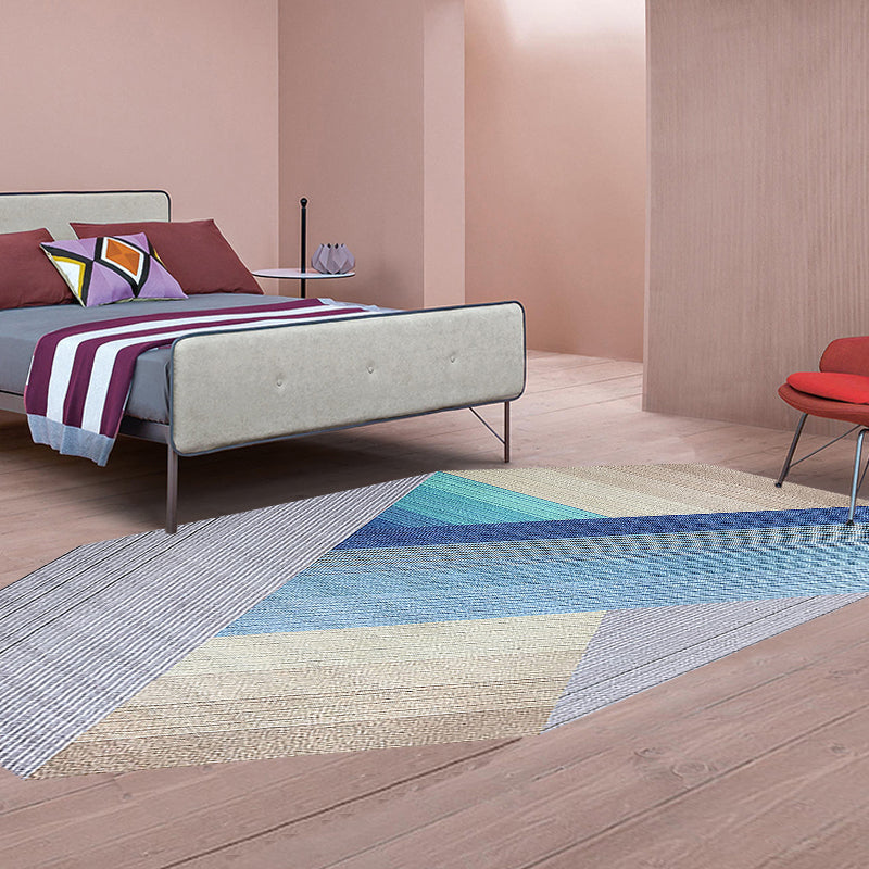 Lisslune | Blue irregular bedroom carpet novelty stripes geometric pattern carpet polyester non-slip backing carpet