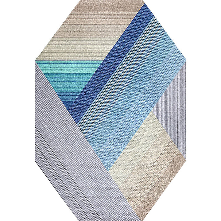 Lisslune | Blue irregular bedroom carpet novelty stripes geometric pattern carpet polyester non-slip backing carpet