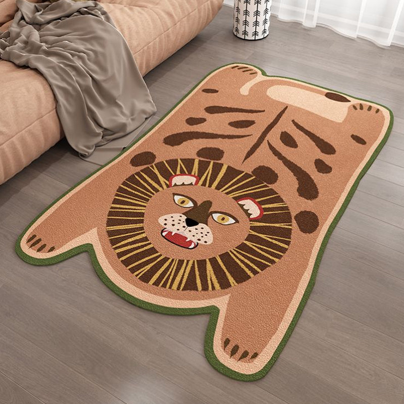 Lisslune | Yellow and Brown Irregular Rug Children's Room Animal Tiger Leopard Lion Pattern Rug Polyester Stain Resistant Carpet