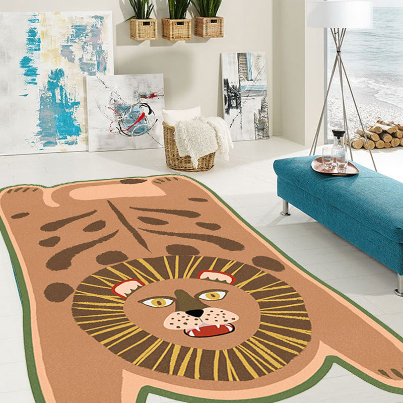 Lisslune | Yellow and Brown Irregular Rug Children's Room Animal Tiger Leopard Lion Pattern Rug Polyester Stain Resistant Carpet