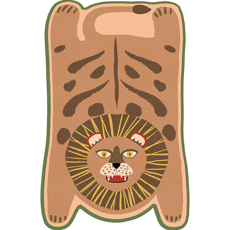 Lisslune | Yellow and Brown Irregular Rug Children's Room Animal Tiger Leopard Lion Pattern Rug Polyester Stain Resistant Carpet