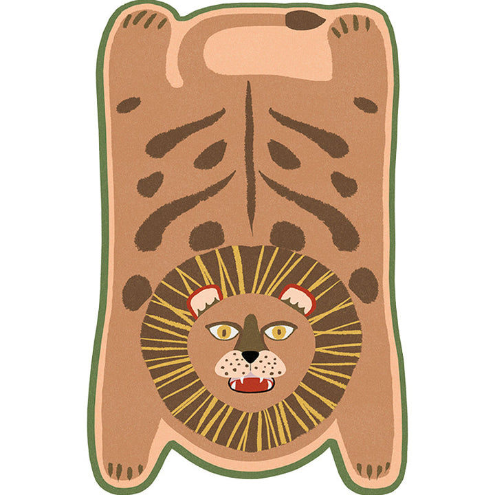 Lisslune | Yellow and Brown Irregular Rug Children's Room Animal Tiger Leopard Lion Pattern Rug Polyester Stain Resistant Carpet