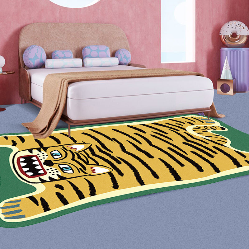 Lisslune | Yellow and Brown Irregular Rug Children's Room Animal Tiger Leopard Lion Pattern Rug Polyester Stain Resistant Carpet